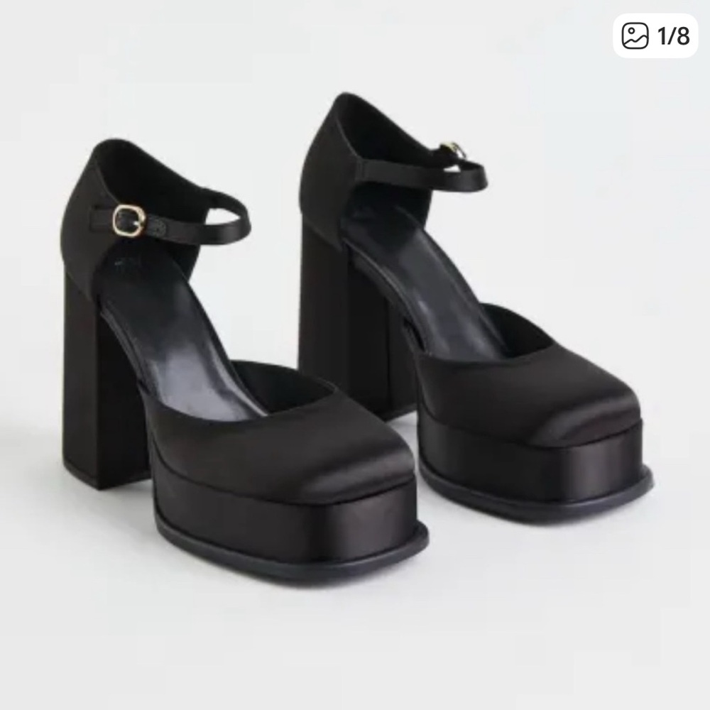 H&M Black Platform Mary Jane Block Heels